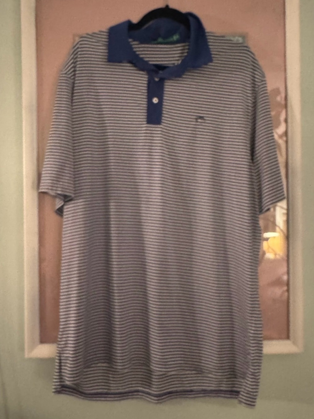 Southern Tide Blue Striped Polo with Contrast Collar